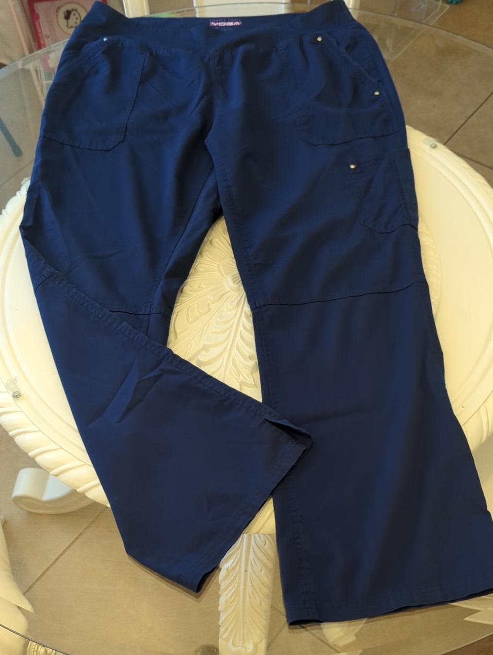 purple Label By Healing Hands Navy Cargo Scrub Pants L